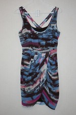 GUESS Size 4 Blue Watercolor Sleeveless Tank Mini Wrap Dress Lined