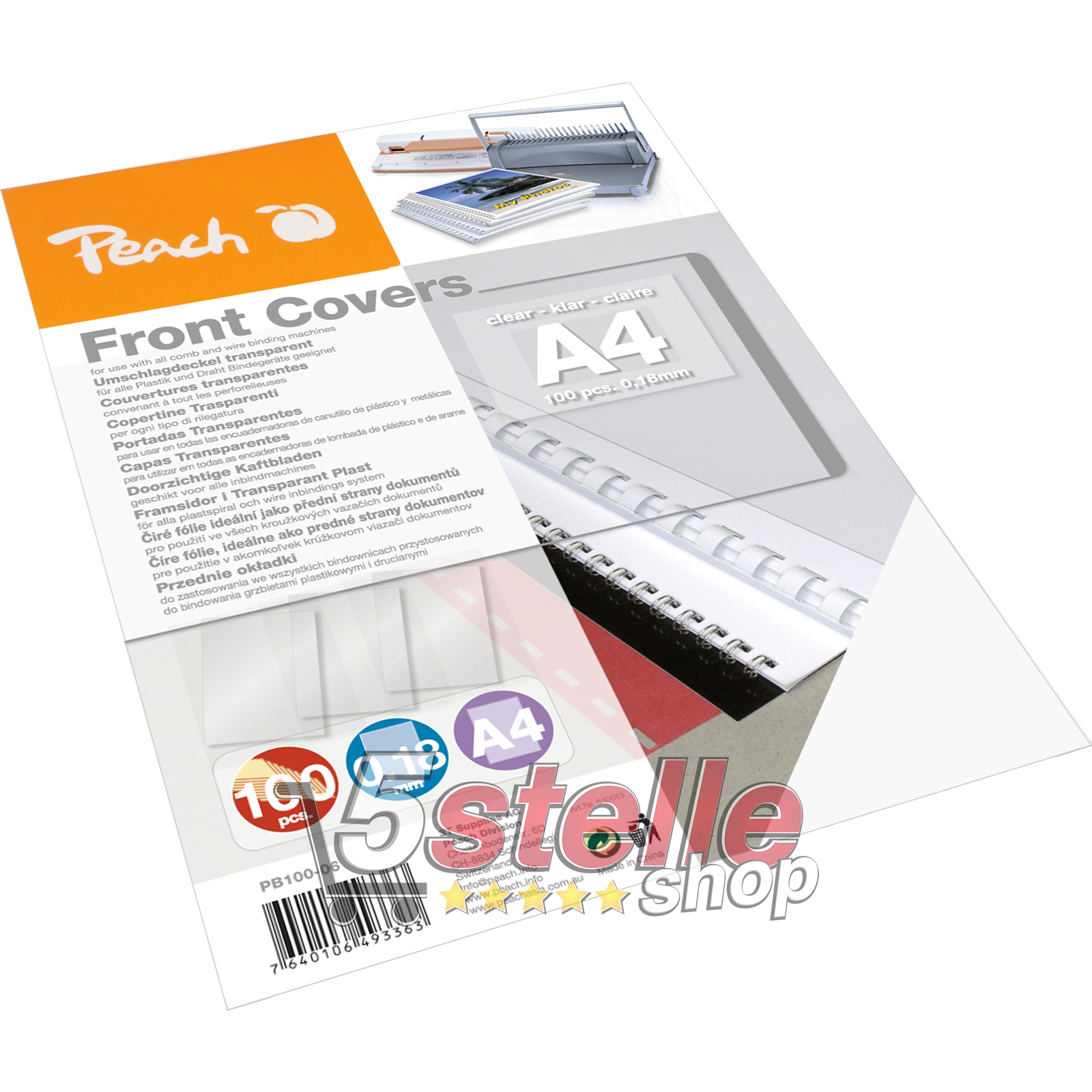 Peach 100 FOGLI LUCIDI FRONT COVERS A4 PVC TRASPARENTE COPERTINE PER RILEGATRICE