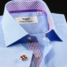 Blue Check on Designer Formal Business Dress Shirt Purple Matching Pattern