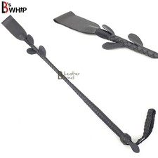 Real Cowhide Leather Braiding Riding Crop Whip Fiber stick inside braiding