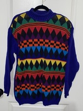UNITED COLORS BENETTON Italy VTG Sweater Jumper Cotton Knit Geometric Check 46