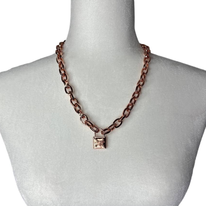 MICHAEL KORS Est 1981 Rose Gold-tone Padlock Pendant Chain MICHAEL KORS Est 1981 Rose Gold-tone Padlock Pendant Chain