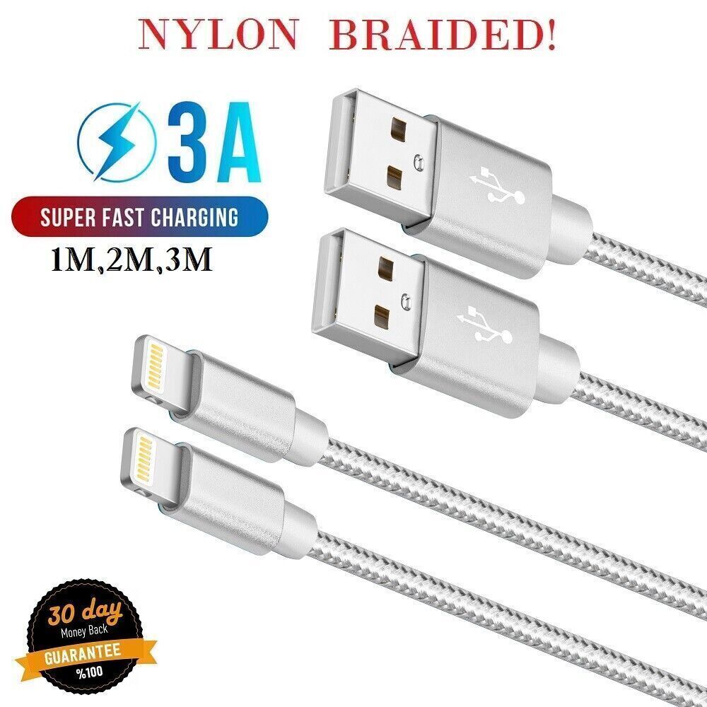 Charger Cable For iPhone Heavy Duty Braided USB Charging Lead Data Sync