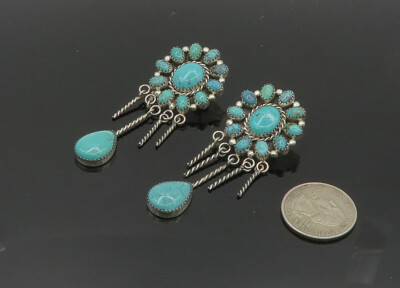Boucles D'oreilles Pendantes Vintage 1970 - Alpaca Et Turquoise - Vieux Stock Neuf