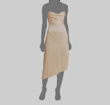 $495 Alice + Olivia Women's Beige Asymmetric Sweetheart Cowl A-Line Dress Size 0