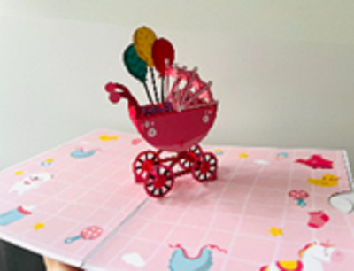 Baby Girl Born Birth Pop up Card Pop-Up Card 3D Popup Greeting Card Free Ship