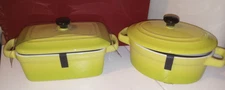 2 Housewares International Green-Yellow Mini Cocotte Casseroles Baking Dishes 
