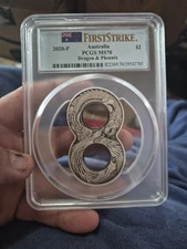 MS70  Figure Eight Dragon 2020-p Australia 2oz Silver Coin $2 Antiqued PCGS Ms70