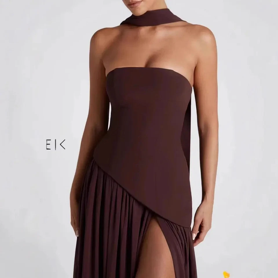 Vestido de fiesta blanco y negro sin tirantes - Elegante, sexy y elegante Foto 2 de 2