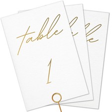 Gold Wedding Reception Table Numbers 1-30 4x6 Inch Freestanding Card Signs