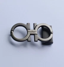 Ferragamo Men's belt buckle Gancini buckle for 1.38in/W Leather Belt-Silver-Gray