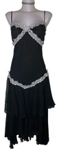 Vtg 90s Womens Black Embroidered Lace Grunge Whimsigoth Witchy Slip Dress Sz M/L