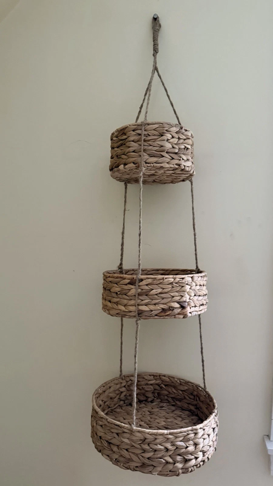 Woven 3-Tier Hanging Fruit Basket - Water Hyacinth/Seagrass - Kitchen Storage