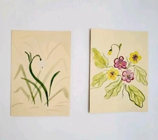 2-Pieces Ukrainian Watercolor Hand Painting Picture 6×8" Sketch Flower Artwork 