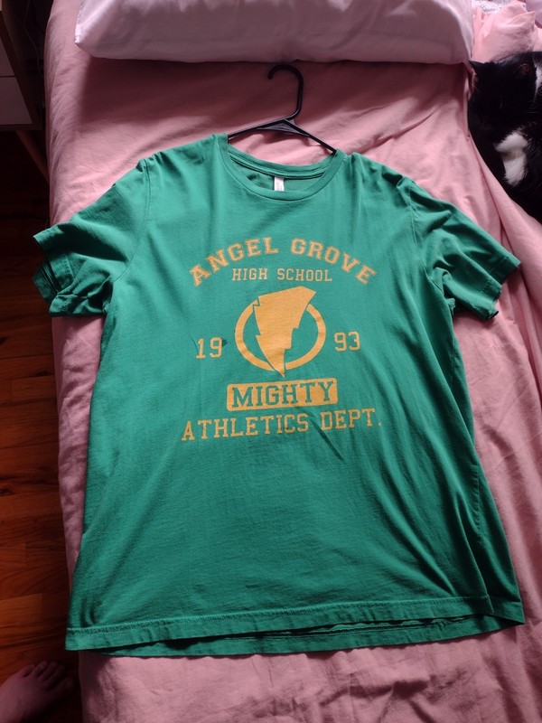 Angel Grove High School Mighty Athletics Green Power Ranger Tommy Shirt L Large