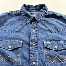 Wrangler Denim Western Shirt Mens XL Blue Cotton Pearl Snap Cowboy Work Shirt