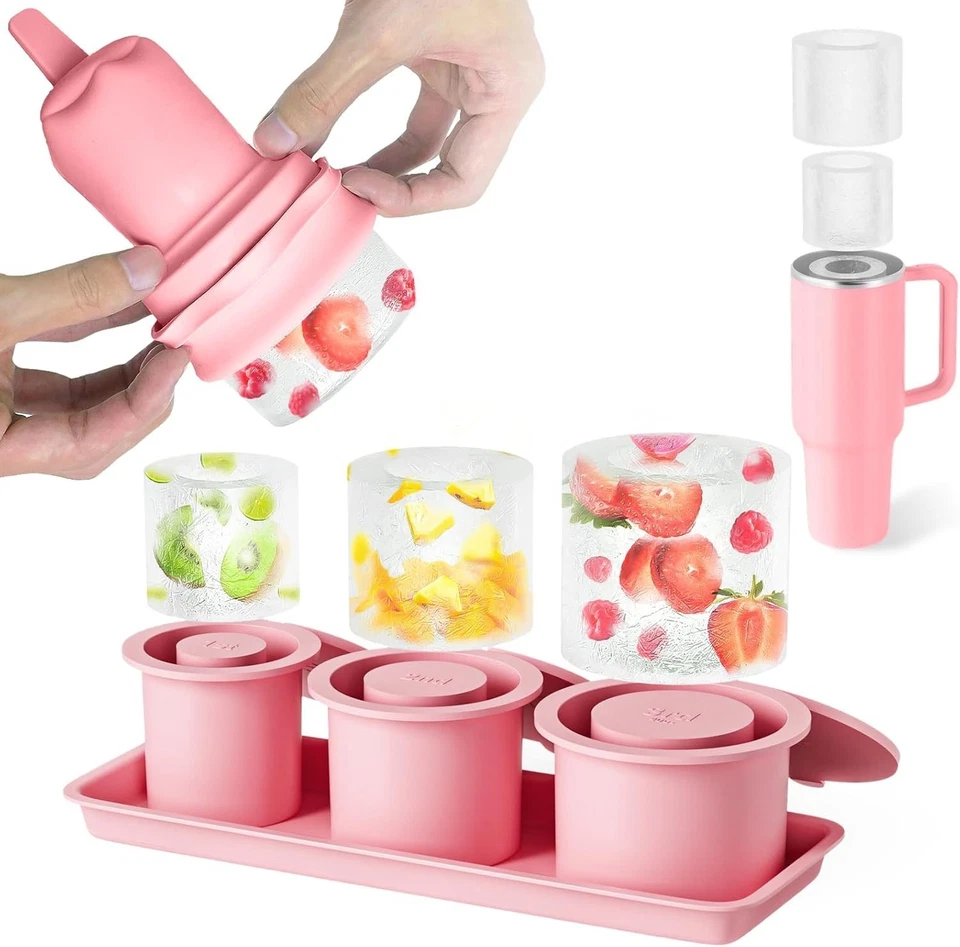 Molde de hielo para taza Stanley, bandeja de cubitos de hielo de silicona con tapa, contenedor 20 30 40 OZ Foto 3 de 3