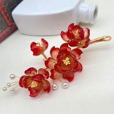 Dark Red Plum Blossom Glaze Hairpin Hanfu Vintage Hair Accessory
