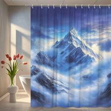 Snowy Mountain Shower Curtain Peak Blue Clouds Winter Nature Scenic Bathroom