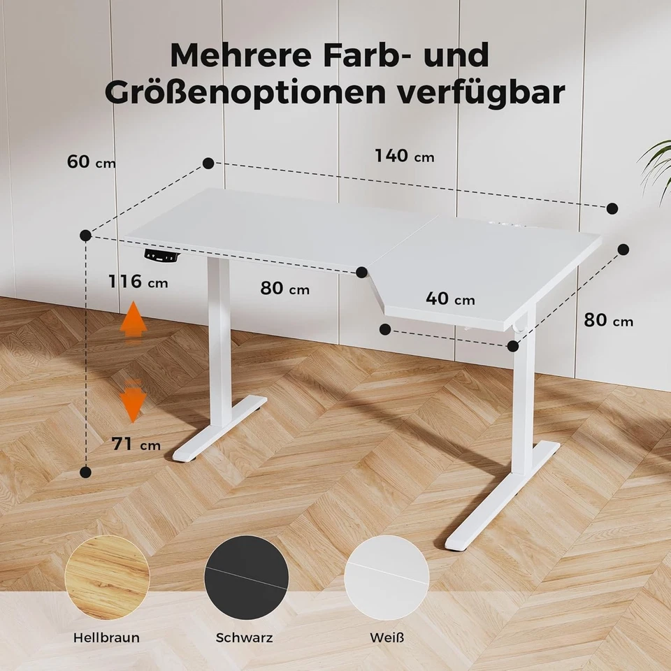 Elektrischer Stehschreibtisch L-Förmig 140x80cm Höhenverstellbarer Schreibtisch  - Bild 2 von 4