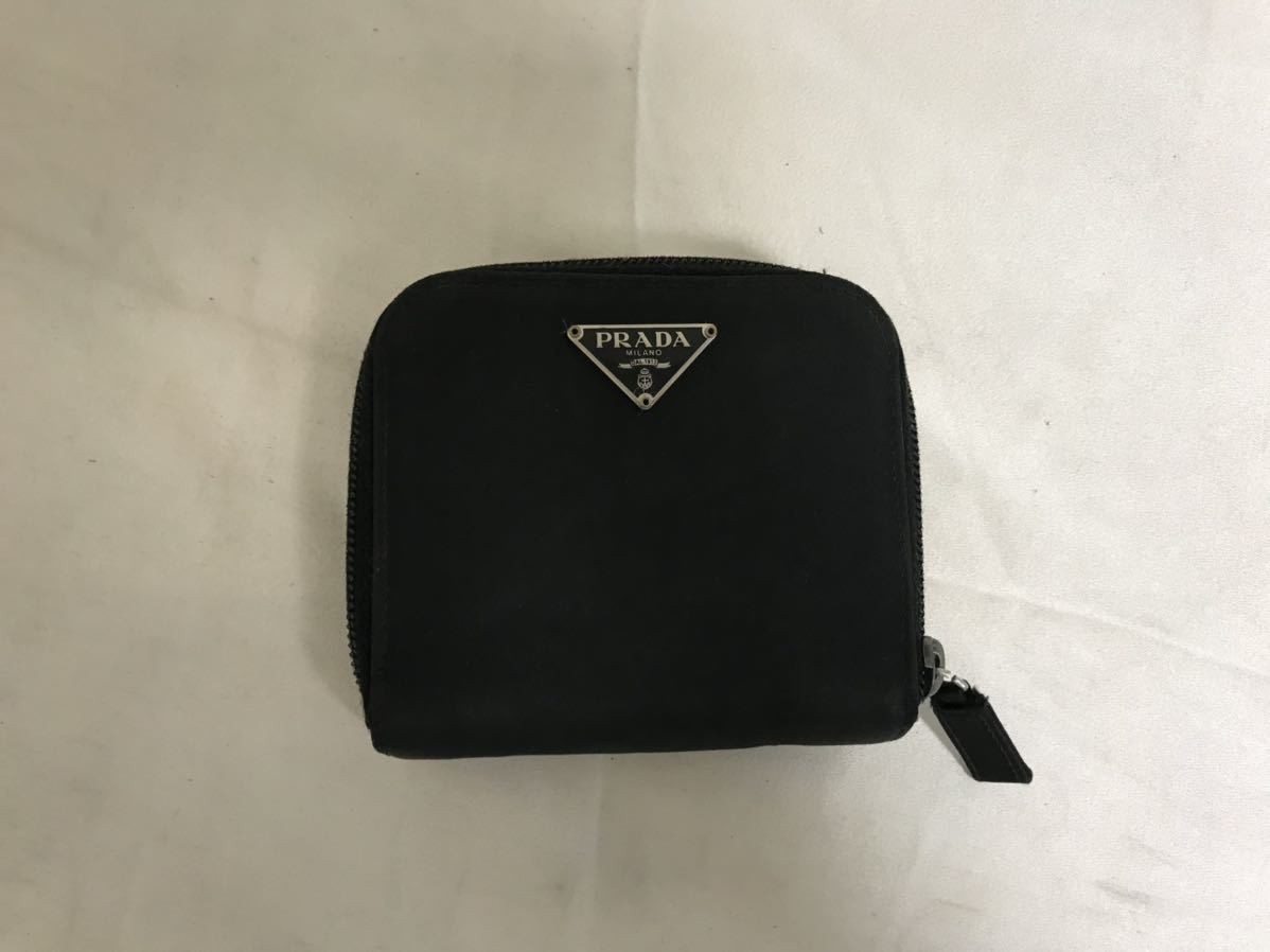 Authentic PRADA Mini Round Zip Wallet in Nylon with Genuine Leather Trim
