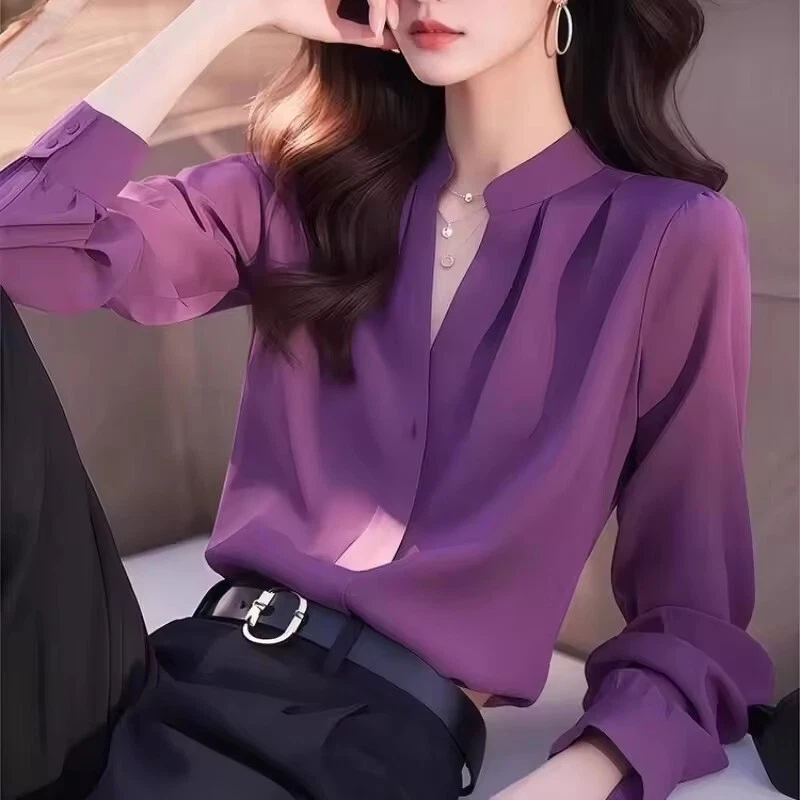 New Spring Summer Chiffon Shirt Women Chiffon Blouse Clothes Blouses Office Tops - Image 3 of 4