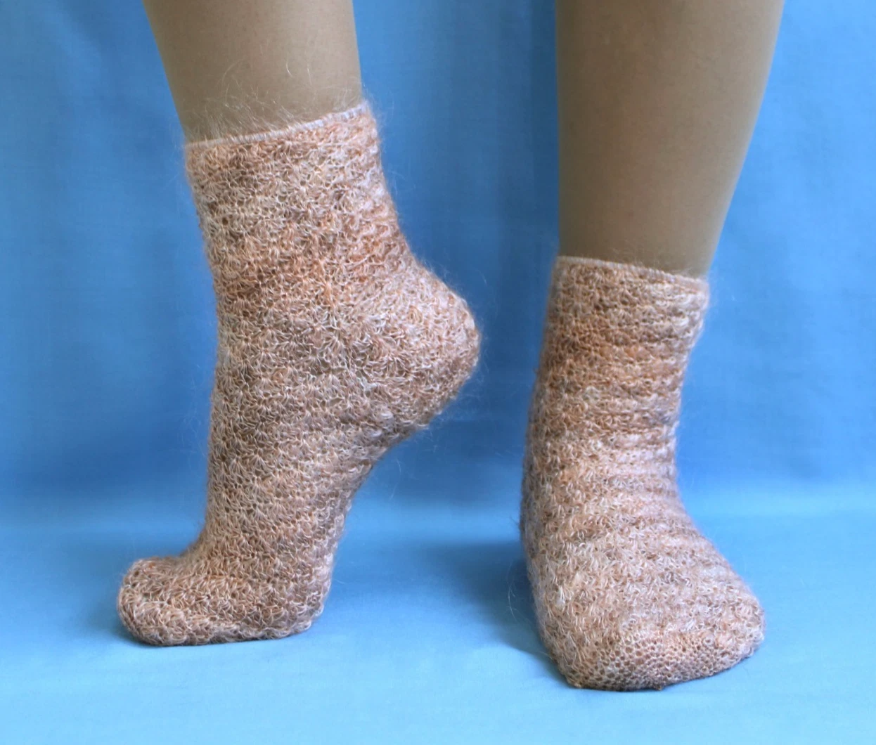 Beige crochet Russian Orenburg wool women's socks, Warm boot socks, Foot warmers