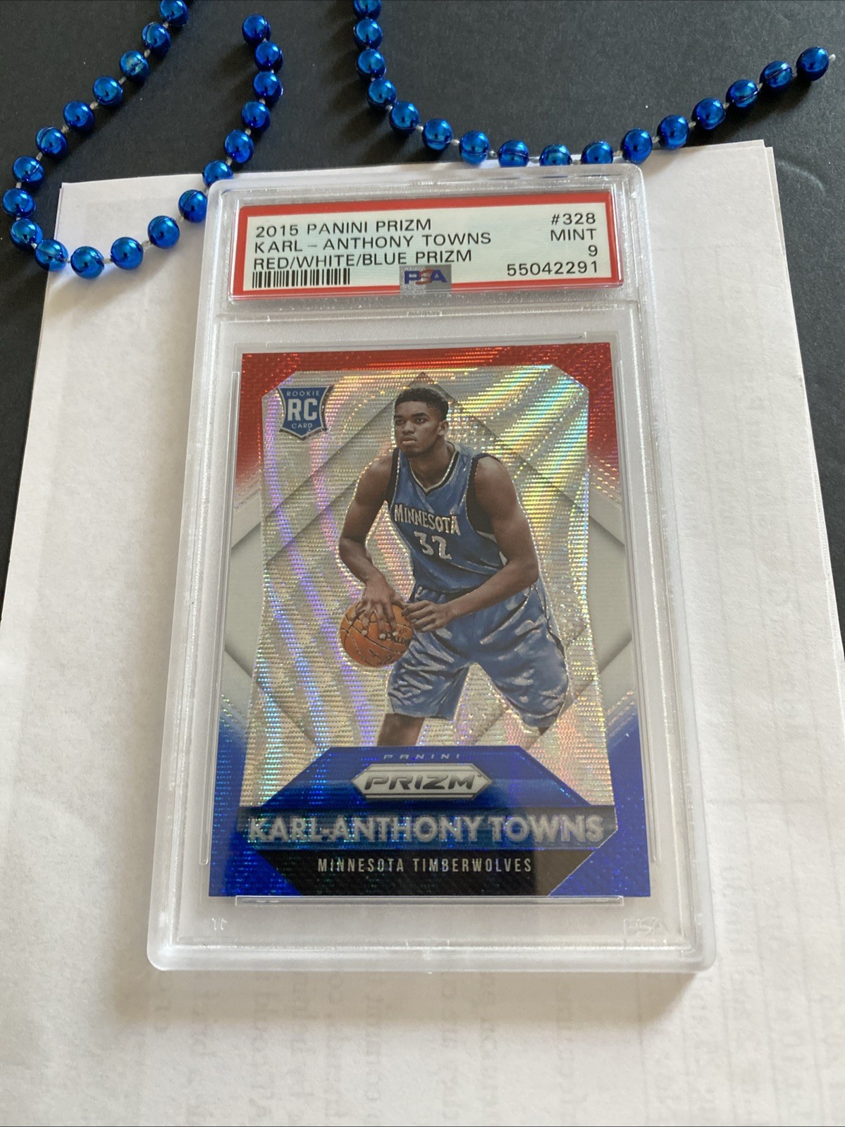 2015-16 Prizm #328 Karl Anthony-Towns Red/ White/ Blue PSA 9