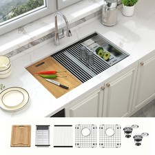 32in Gold Kitchen Sink, Black Undermount Double Sink,Workstation Stainless Steel