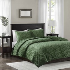 3 Piece Velvet Quilt Set Green Full/Queen