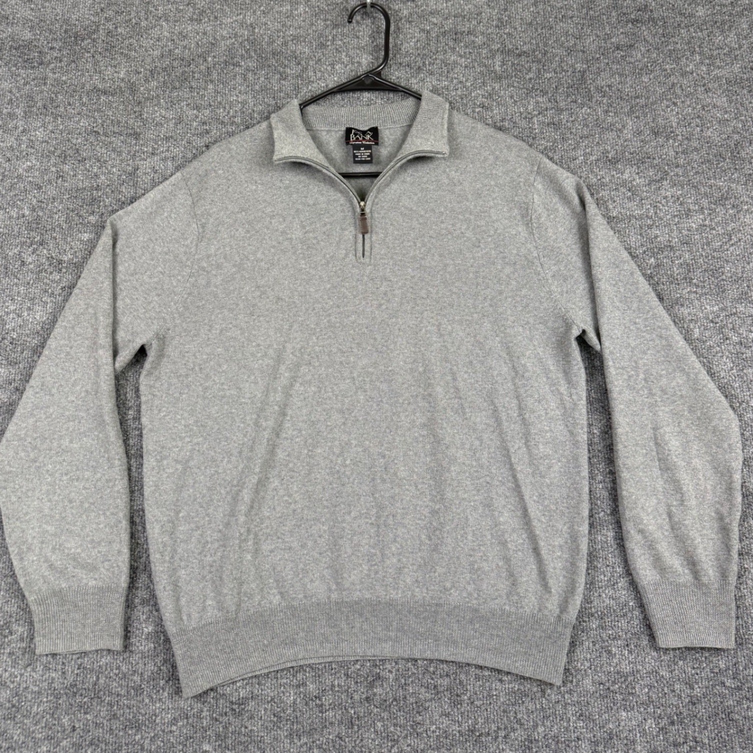 Jos. A. Bank Signature Collection Mens Grey 100% Merino Wool Qtr Zip Sweater M