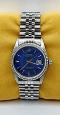 Rolex Datejust 18K White Gold & SS Blue Dial Jubilee Band Watch 16014