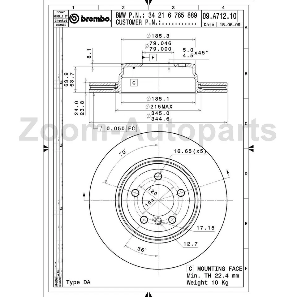 Kit de pastilhas de freio Brembo OE rotores de freio traseiros para 2006 2007 2008 BMW 750i - Imagem 2 de 4