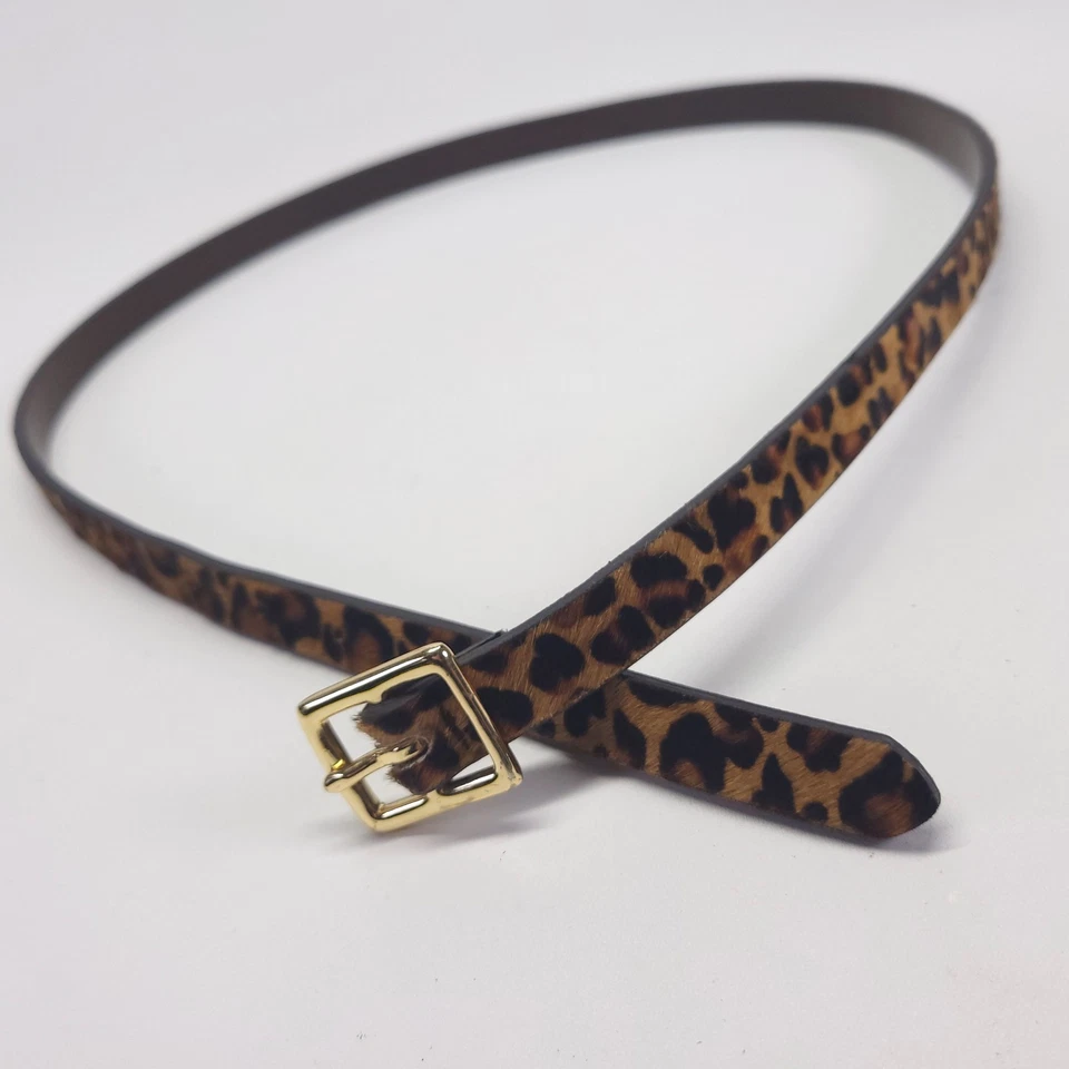 Haircalf Belt 36 38 L Cowhide Leather Fur Leopard Print Skinny - Image 4 of 4