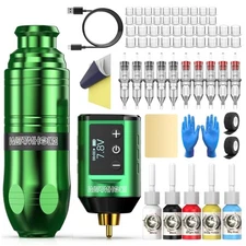 PROFESSIONAL Tattoo Pen Power Supply Complete Kits Machine Cartridge Needles Set