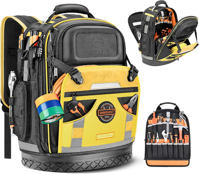 Ultimate Heavy Duty Tool Backpack with 78 Pockets for Electricians - Yellow