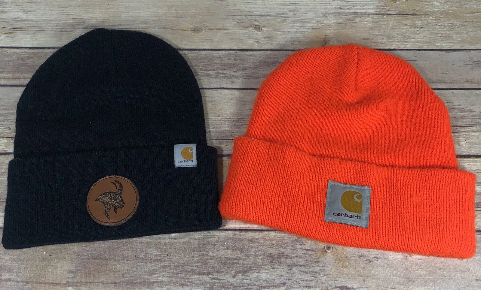 Carhartt Knit Cuffed Beanie Snow Bat Lot Of 2 Winter Ski Cap Orange And Black