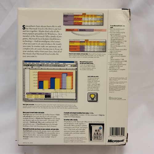 Vintage Microsoft Excel For Windows Version 5.0 3.5” Floppy Disc 1993 Big Box PC - Picture 8 of 10