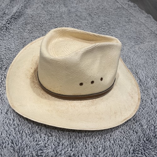 Cappello da cowboy western lungo ovale Larry Mahan unisex beige tessuto orgoglio taglia 7 1/8 USA - Foto 2 di 10