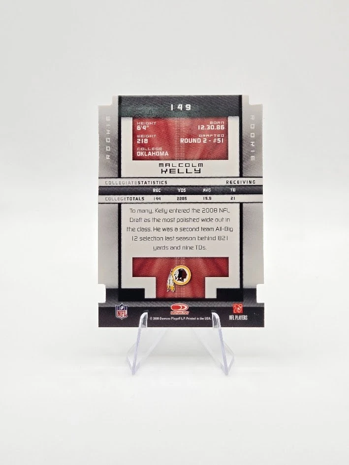 Malcolm Kelly 2008 Panini Donruss Elite RC Aspirations Blue SP /96 #149 Redskins - Image 2 of 2