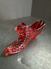 Fenton Art Glass Ruby Red Hobnail Cat's Head Slipper Vintage