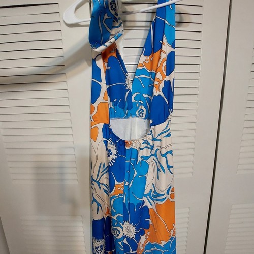 Unbranded Womens Dress Romper Size Small Floral Blue White And Orange Sleeveless - Picture 14 of 18