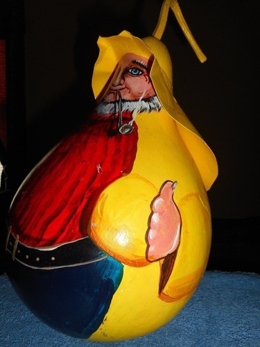 Painted Folk Art Gourd Figure Salty Fisherman Pipe 14" SYLVIA PLUTTER DANIELS - Picture 4 of 12
