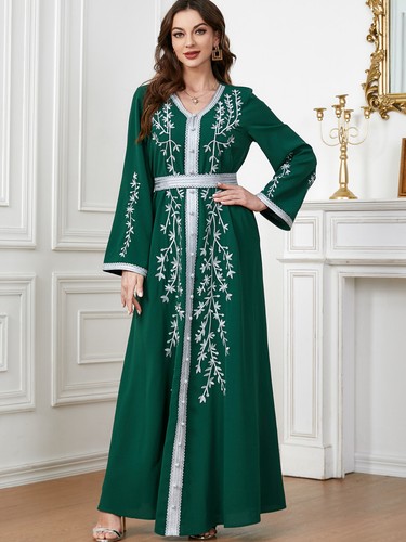 Muslimische Stickerei elegant Kaftan Maxikleid bescheiden Frauen Abaya Dubai Partykleid - Bild 22 von 53