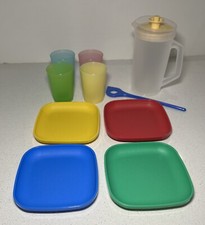 Tupperware Vintage Children s Play Plate Glass Set With Pitcher Stirrer