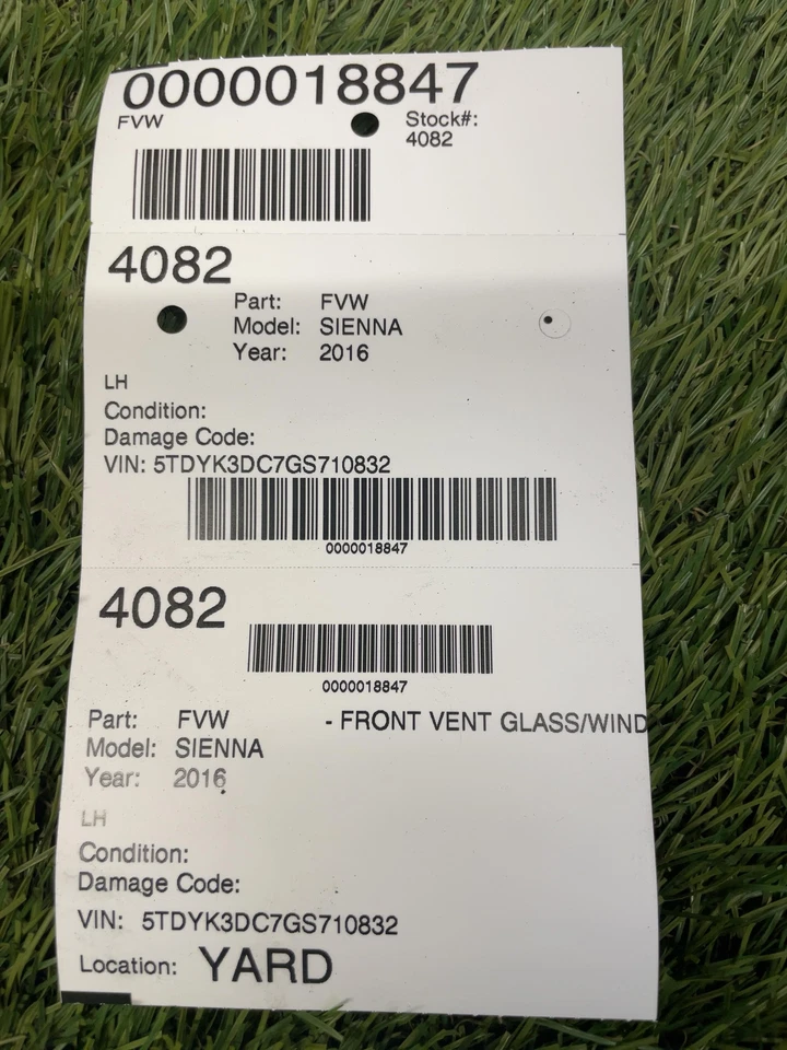 ✅ TOYOTA SIENNA 2016 CUARTO DELANTERO PANEL VENTANA CRISTAL IZQUIERDO UN PILAR OEM Foto 2 de 2