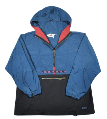 Vintage L.L. Bean Outdoors 90s Anorak Blue Black Rain Wind Jacket 