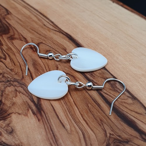 Heart Earrings White Mother Of Pearl Natural Shell Dangle Drop Sterling Silver - Picture 5 of 19