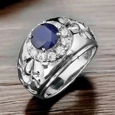 Blue Sapphire Gemstone With 925 Sterling Silver Ring For Men's #AL341