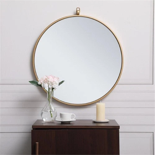 Elegant Decor Eternity 21" Round Mid Century Metal Frame Hooked Mirror in Brass - Picture 2 of 7